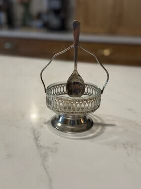 Vintage Leonard Silver Salt Bowl W/ Spoon Silverplated